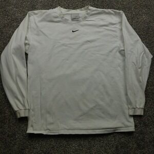Nike‎ Long Sleeve T-Shirt Men's Medium White Cotton Black center check y2k